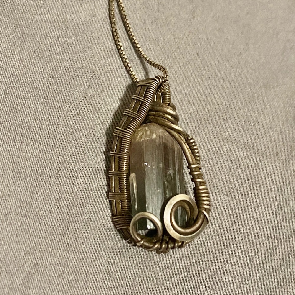 watermelon tourmaline wire wrap pendant